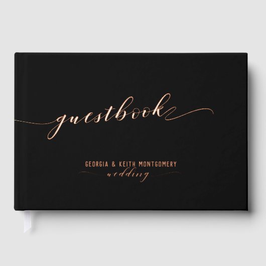 Zwart en Roos Gold Script Elegant Wedding 2 Gastenboek (Voorkant)