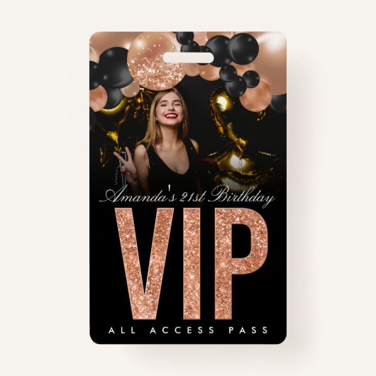 Zwart en Roos Gold  VIP Alle toegang Badge (Voorkant)