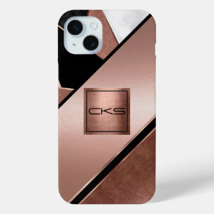 Zwart en Roos Goud Abstract Monogram iPhone 15 Mini Hoesje