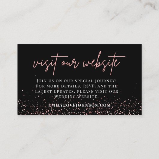 Zwart en Roos Goud Bruiloft Website RSVP QR Code Informatiekaartje (Voorkant)