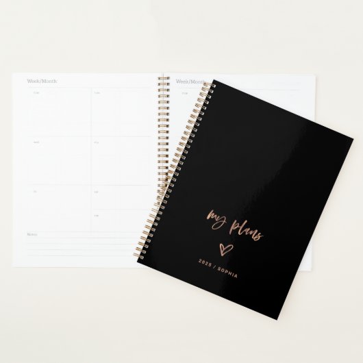 Zwart en Roos goud | Casual script en hart Planner (Display)