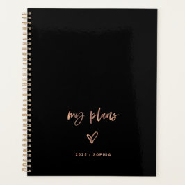 Zwart en Roos goud | Casual script en hart Planner