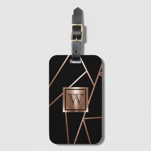 Zwart en Roos Goud Geometrisch Bagagelabel (Voorkant (verticaal))