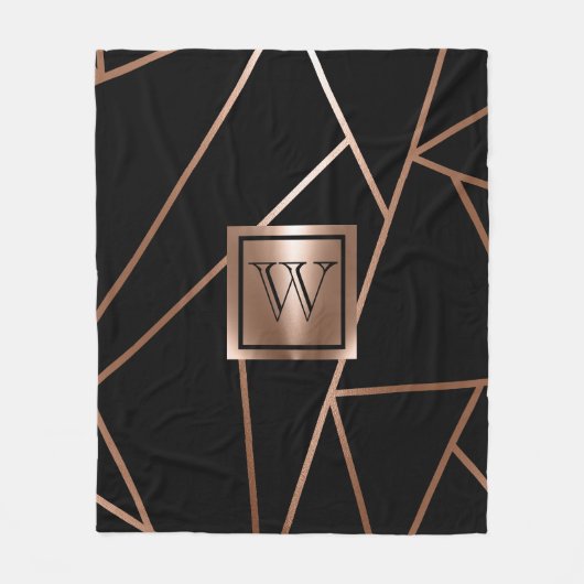 Zwart en Roos Goud Geometrisch Fleece Deken (Voorkant)