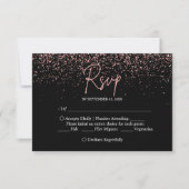 Zwart en Roos Goud Glitter Bruiloft RSVP Kaartje (Voorkant)