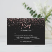 Zwart en Roos Goud Glitter Bruiloft RSVP Kaartje (Staand voorkant)