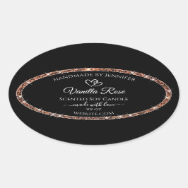 Zwart en Roos Goud Glitter Lijst Productlabels Ovale Sticker