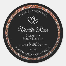 Zwart en Roos Goud Glitter Lijst Productlabels Ronde Sticker