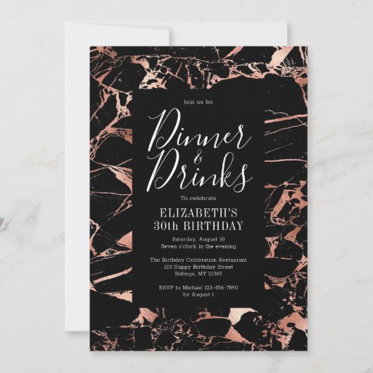 Zwart en Roos Goud Marmer 30e Verjaardag Kaart (Voorkant)