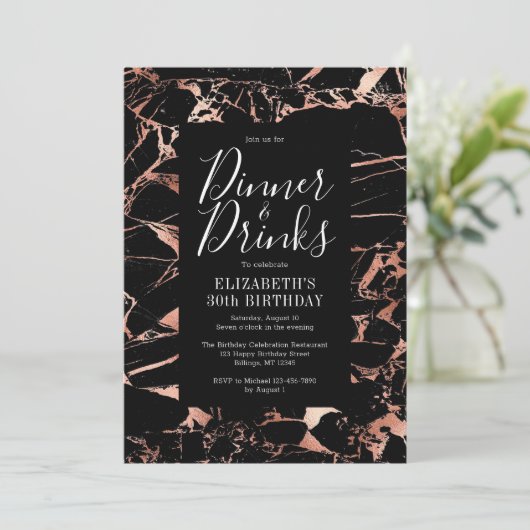Zwart en Roos Goud Marmer 30e Verjaardag Kaart (Staand voorkant)