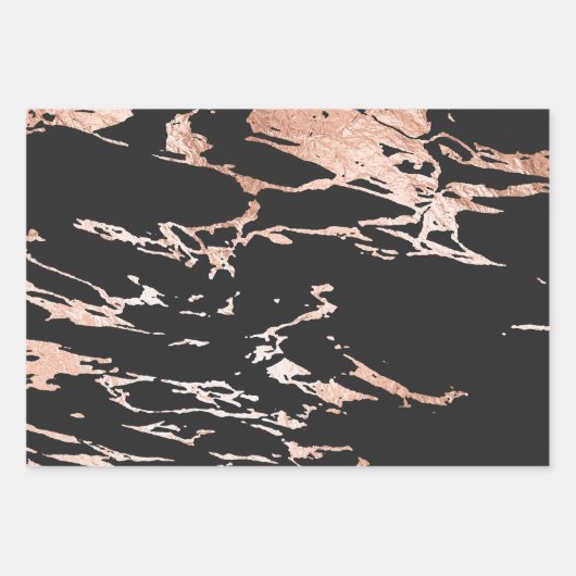 Zwart en Roos Goud Marmer Look Inpakpapier Vel (Voorkant 2)