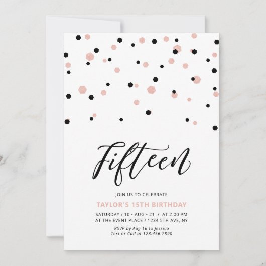 Zwart en Roos goud meisje 15e tiende verjaardag Kaart (Voorkant)