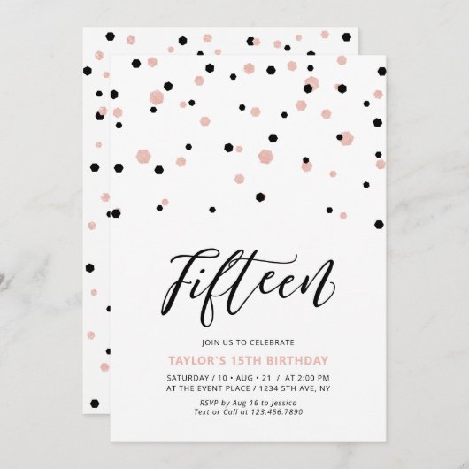 Zwart en Roos goud meisje 15e tiende verjaardag Kaart (Voorkant / Achterkant)