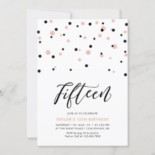 Zwart en Roos goud meisje 15e tiende verjaardag Kaart