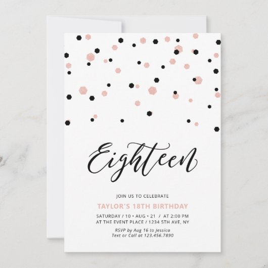 Zwart en Roos goud meisje 18de tiende verjaardag Kaart (Voorkant)