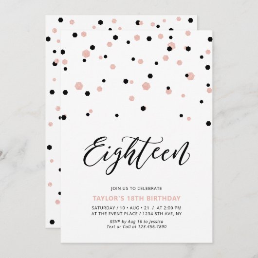 Zwart en Roos goud meisje 18de tiende verjaardag Kaart (Voorkant / Achterkant)