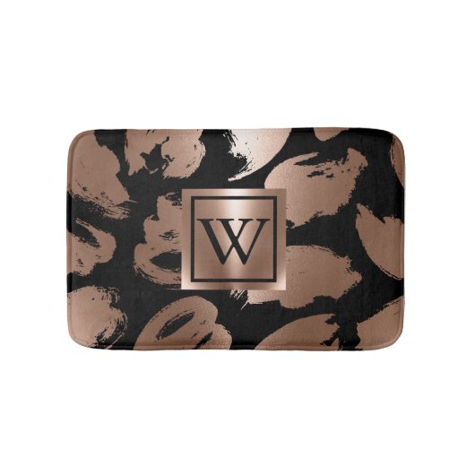 Zwart en Roos Gouden Abstracte Borstel Badmat (Voorkant)