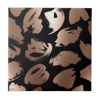 Zwart en Roos Gouden Abstracte Borstel Tegeltje
