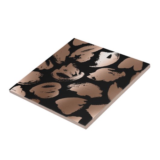 Zwart en Roos Gouden Abstracte Borstel Tegeltje (Zijkant)