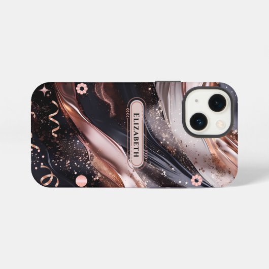 Zwart en Roos Gouden Achtergrond Gepersonaliseerd  iPhone Hoesje (Achterkant horizontaal)