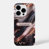 Zwart en Roos Gouden Achtergrond Gepersonaliseerd iPhone Hoesje (Achterkant)