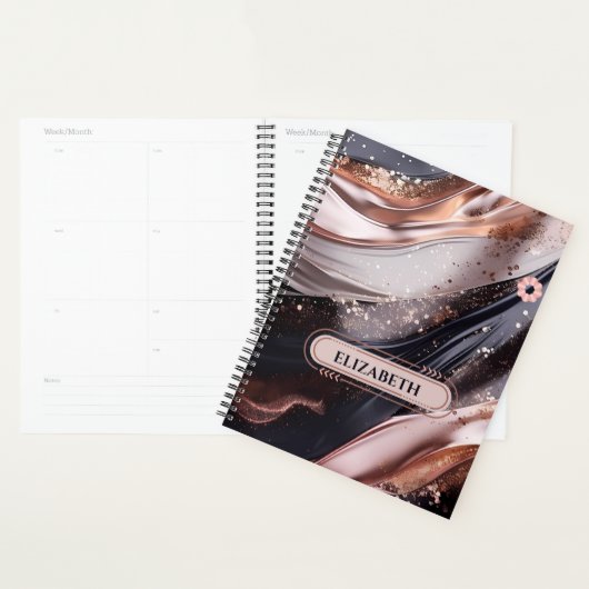 Zwart en Roos Gouden Achtergrond Ontwerp Planner (Display)