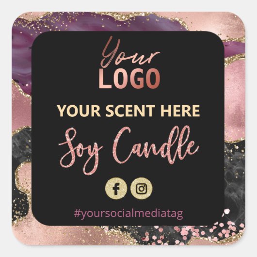 Zwart en Roos gouden agaat soja kaars labels (Voorkant)