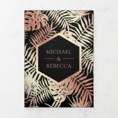 Zwart en Roos Gouden Folie Tropische Palm Bruiloft Drieluik Uitnodiging (Cover)