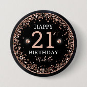 Zwart en Roos Gouden Glitter Confetti Verjaardag Ronde Button 7,6 Cm (Voorkant)