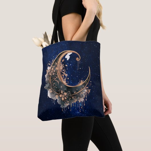 Zwart en Roos gouden halve maan Halloween Tote Bag (Dichtbij)