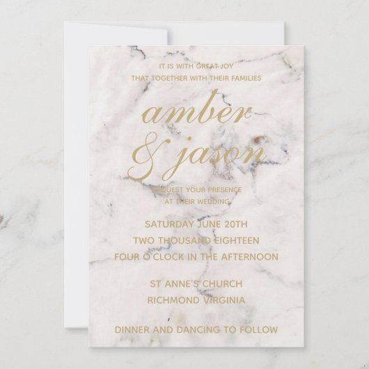 Zwart en Roos gouden marmeren bruiloft Kaart (Voorkant)