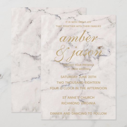 Zwart en Roos gouden marmeren bruiloft Kaart (Voorkant / Achterkant)