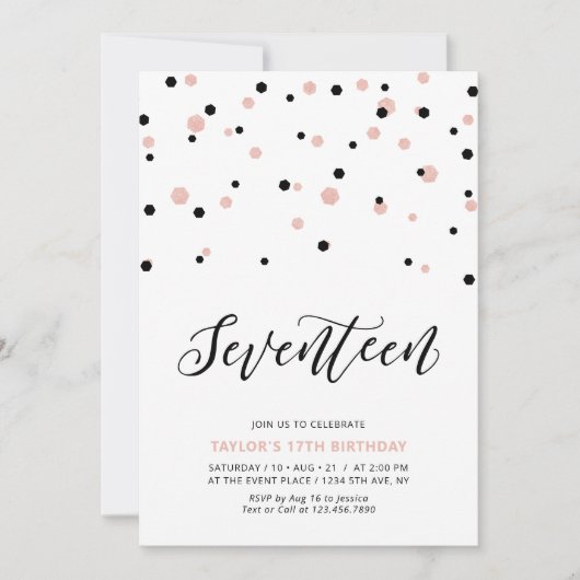 Zwart en Roos gouden meisje 17e tienerdag Kaart (Voorkant)