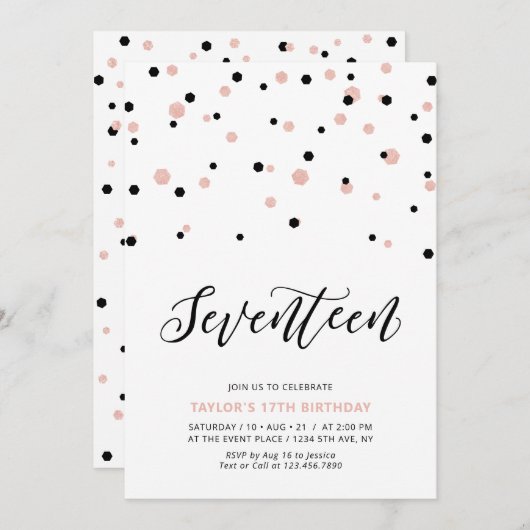 Zwart en Roos gouden meisje 17e tienerdag Kaart (Voorkant / Achterkant)