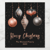 Zwart en Roos Gouden Ornamenten Vrolijk kerstfeest Wijn Etiket (Enkel label)