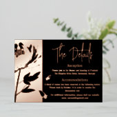 Zwart en Roos Gouden Pioen Bruiloft Details kaart (Staand Voorkant)