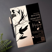 Zwart en Roos Gouden Pioen QR code Uitnodiging