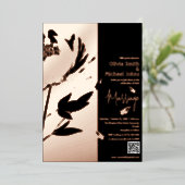 Zwart en Roos Gouden Pioen QR code Uitnodiging (Staand Voorkant)