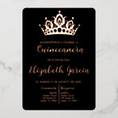 Zwart en roos gouden quinceañera uitnodigen folie uitnodiging (Voorkant)