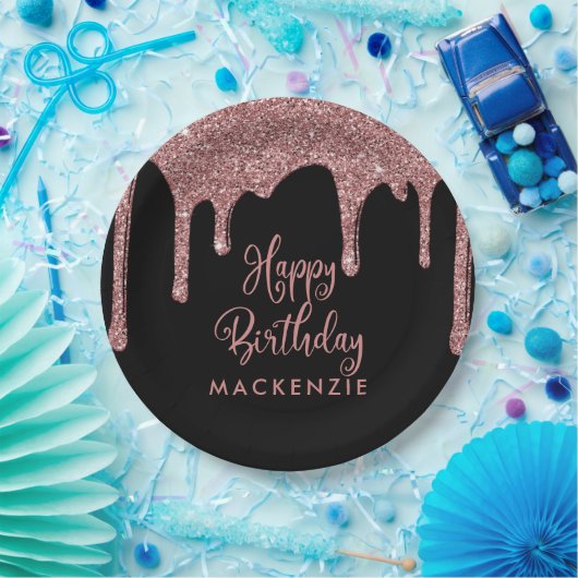 Zwart en Roos goudglitter drift op zaterdag Papieren Bordje (Feest)