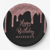 Zwart en Roos goudglitter drift op zaterdag Papieren Bordje (Voorkant)