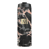 Zwart en Roos goudmarmer, naam en monogram, Vs 2 Thermosbeker (Voorkant)