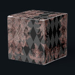 Zwart en roosgoud bedankdoosjes<br><div class="desc">Elegante favorietendoos met roosgouden damast en zwarte harlekijn patronen.</div>
