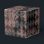 Zwart en roosgoud bedankdoosjes<br><div class="desc">Elegante favorietendoos met roosgouden damast en zwarte harlekijn patronen.</div>