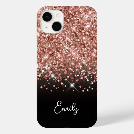 Zwart en roosgoud glinster glamour Case-Mate iPhone case (Achterkant)