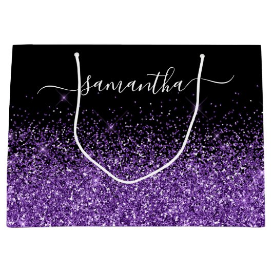 Zwart en Royal Paarse Glitter Elegante Naam Groot Cadeauzakje (Voorkant)