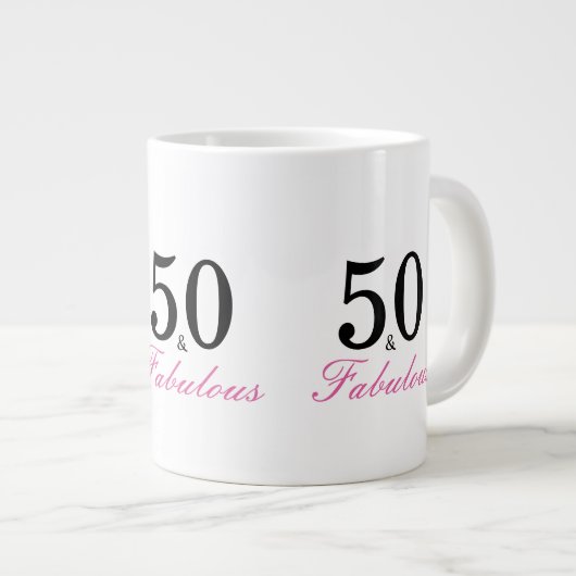 Zwart en Roze 50 en Fabulous 50th Birthday Grote Koffiekop (Voorkant rechts)