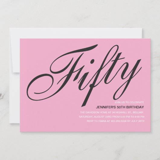 Zwart en Roze 50ste Verjaardag Uitnodigingen (Voorkant)