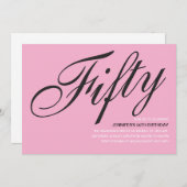 Zwart en Roze 50ste Verjaardag Uitnodigingen (Voorkant / Achterkant)