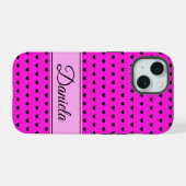 Zwart en roze aangepaste naam iPhone 15 case (Achterkant horizontaal)
